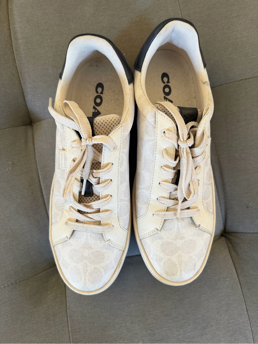 Coach Low Top Logo Sneakers in Chalk with Black Heel Accent - Picture 3 of 5